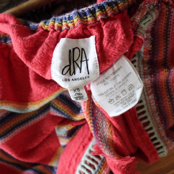 Anthro dRA Off Shoulder Striped Top with Boho Fringe Hem XS Preowned - Picture 6 of 10